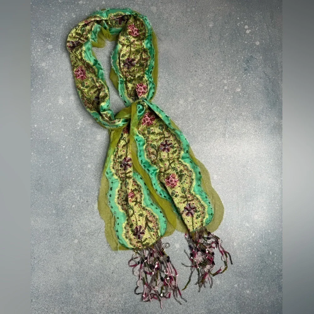 Pazuki Jeweled Embellished Scarf - 100% Silk, Made in London